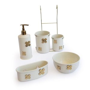 ست رنگی گلدار (جاقاشقی دوقلو-جامایع-جااسکاچی-صافی سینک)